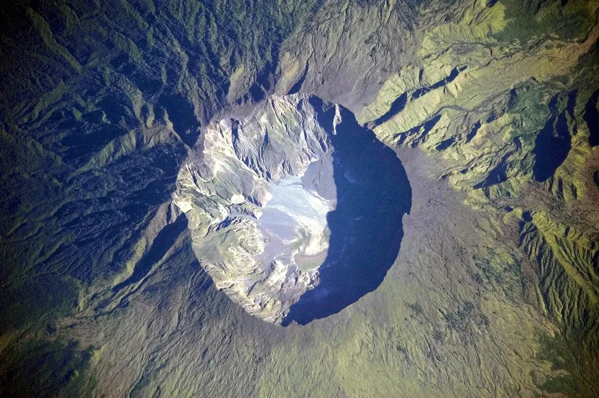 The crater of Tambora on Sumbawa, photographed from the International Space Station