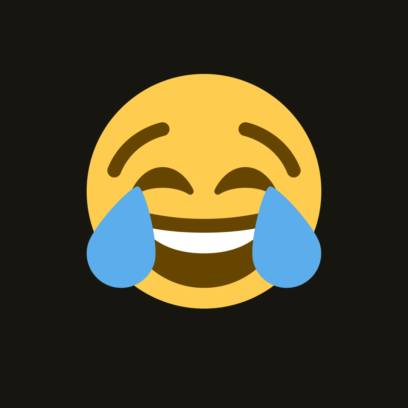 Yellow emoji face laughing with squeezed-shut eyes and crying two blue tears
