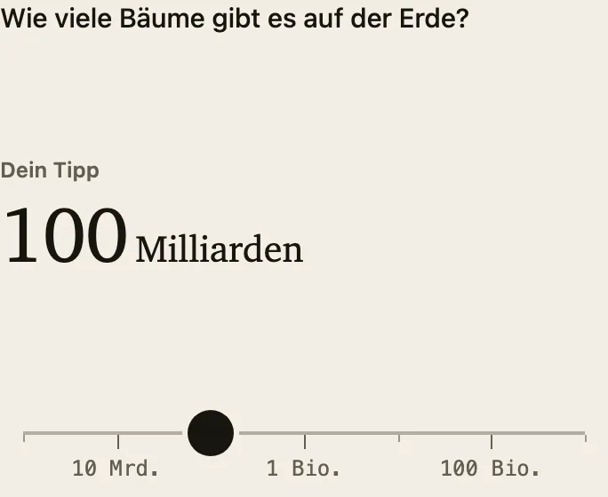 Schätzfrage auf einer logarithmischen Skala: Wie viele Bäume gibt es auf der Erde?
